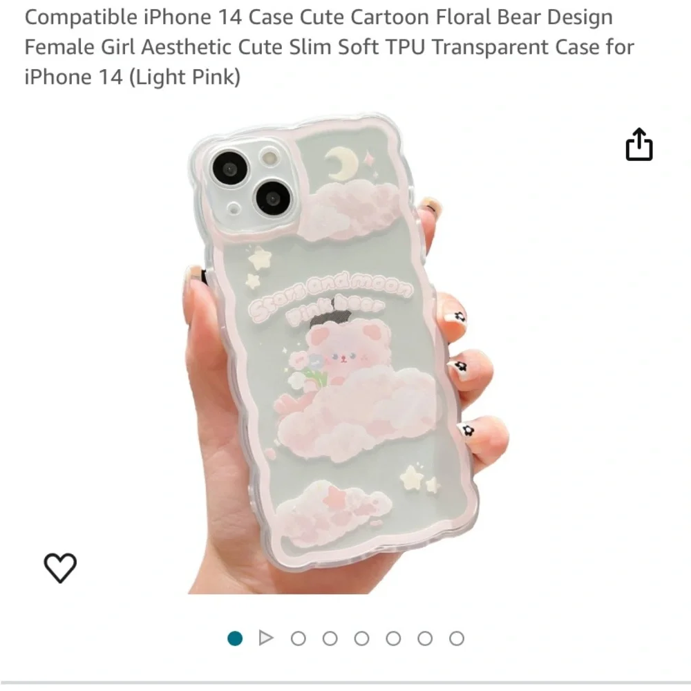 iPhone 14 Case, compatible, Cartoon Floral Bear, Slim Soft TPU Transparent, NWT